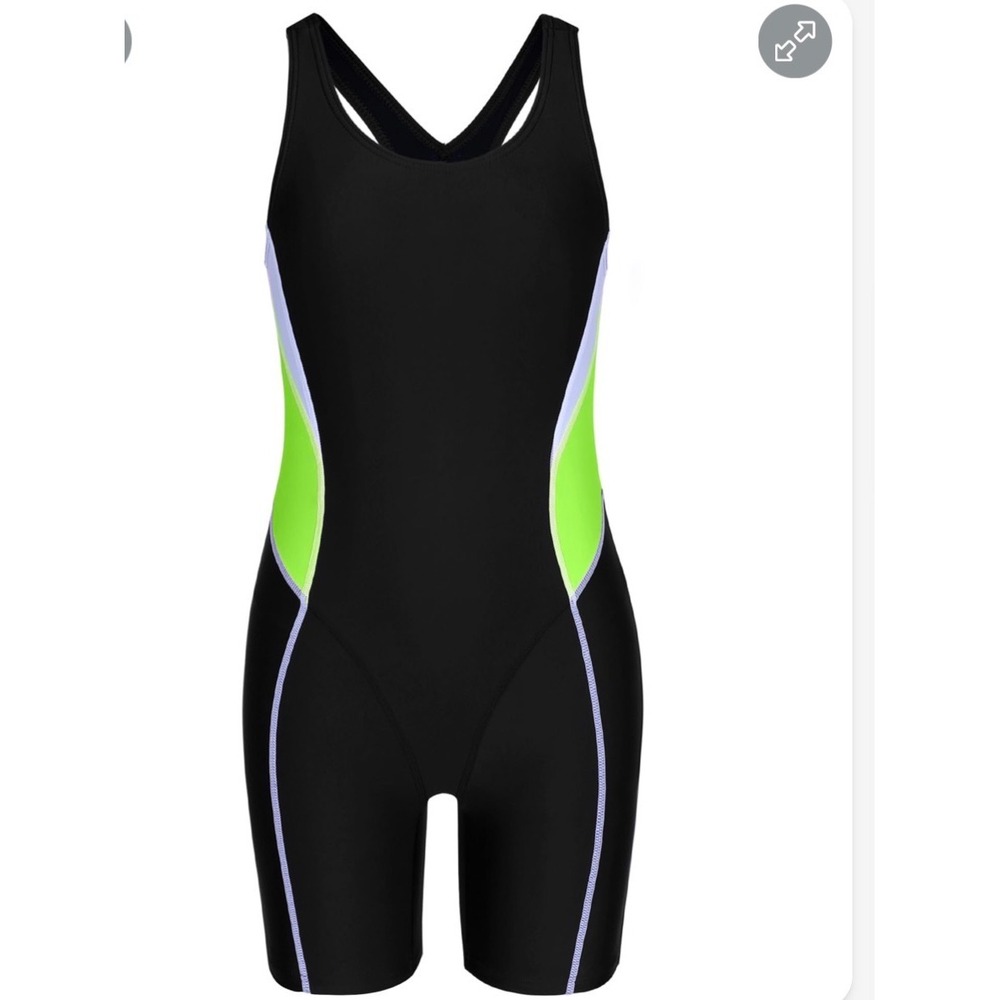 Beautyin Girls One Piece Boyleg Swimsuit Black Neon Green Athletic Training Swim
